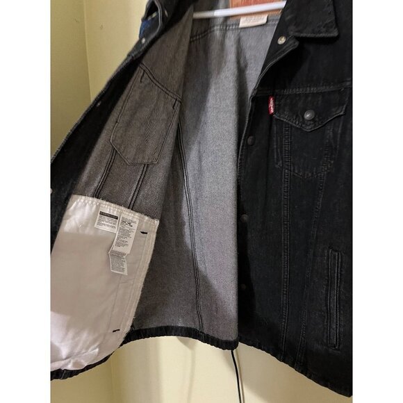 Levis Premium Denim Jacket Womens XL Snap Buttons Unique Colorful Logo Black - Picture 4 of 13